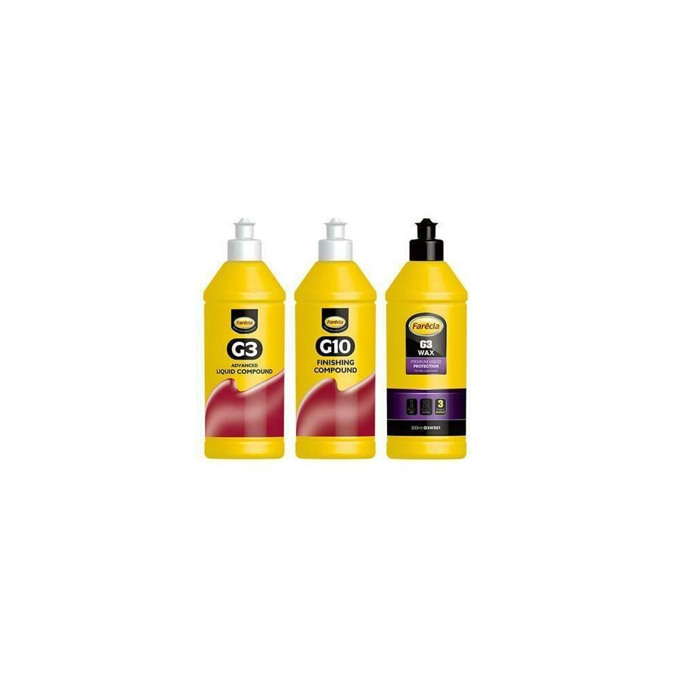 Farecla G3 Wax 500Ml, G3 Advanced Liquid 500Ml & G10 500Ml Compound & Polish Kit