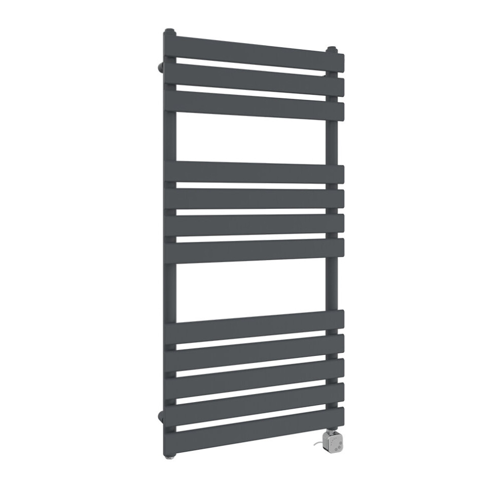 (1200x600mm, Anthracite) NRG Pre-Filled Electric Heated Towel Rail Bathroom Radiator Thermostatic Warmer Ladder