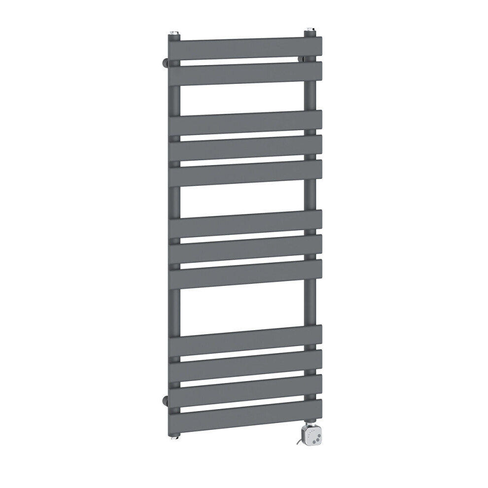 (1200x500mm, Anthracite) NRG Pre-Filled Electric Heated Towel Rail Bathroom Radiator Thermostatic Warmer Ladder