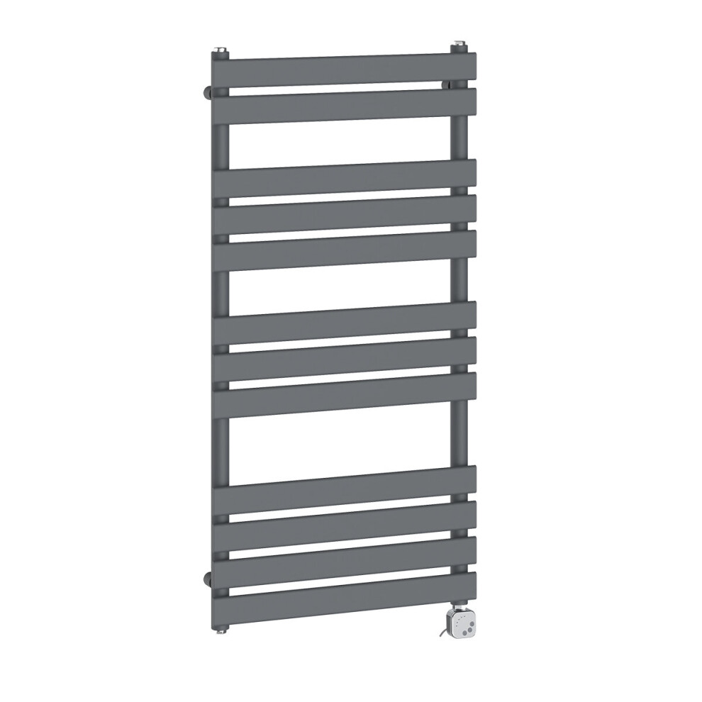 (1200x600mm, Anthracite) NRG Pre-Filled Electric Heated Towel Rail Bathroom Radiator Thermostatic Warmer Ladder