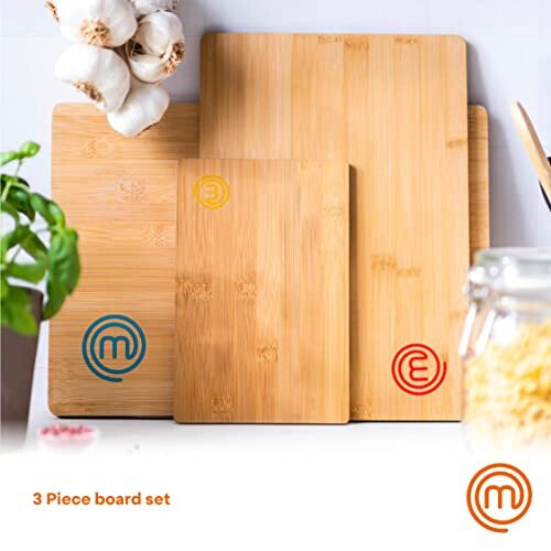 MasterChef Chopping Boards Colour Coded, Wooden Cutting Board Set of 3