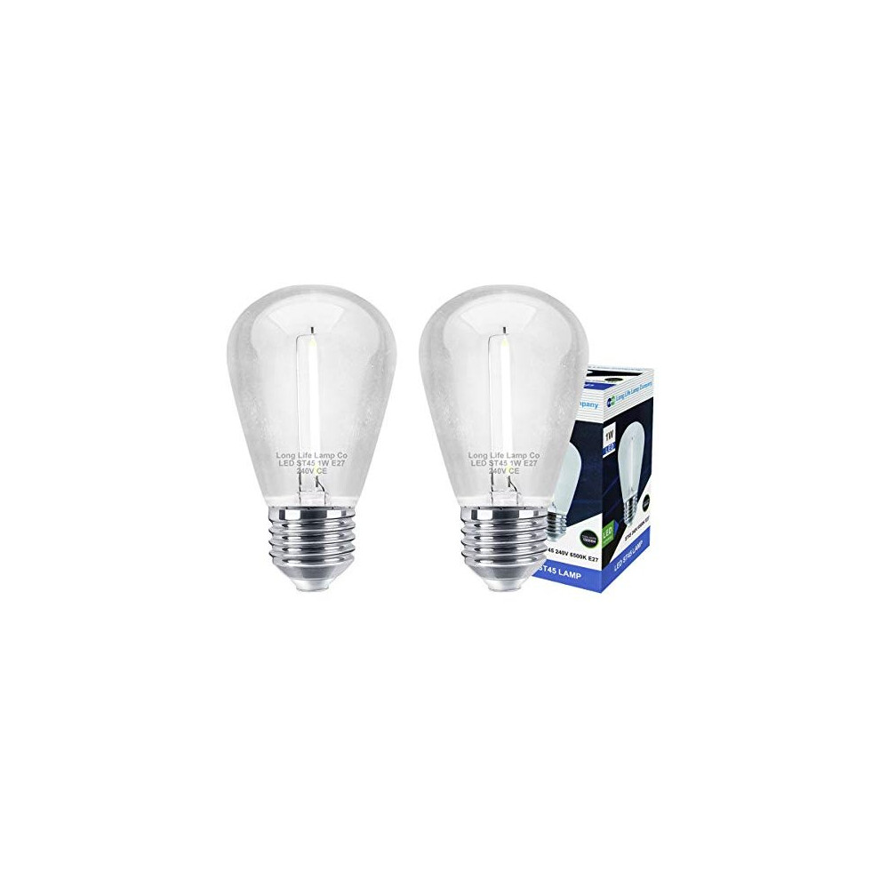 2-Pack 1W LED Filament Bulbs E27 – Cool White 6500K, Instant Start, Energy Saving, Decorative Festoon Lamp