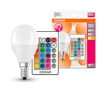 Osram LED Star+ Classic P RGBW Lamp in Teardrop Shape with E14 Socket, Dimmable and Colour Control via Remote Control, Replaces 40 Watt, Warm White -