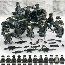 YRONG Swat Auto und 12Pcs POLIZEI Militär Mini Figuren Set, Waffe Armee Soldat, Mini Figuren Baukasten, für Kinder Geschenk