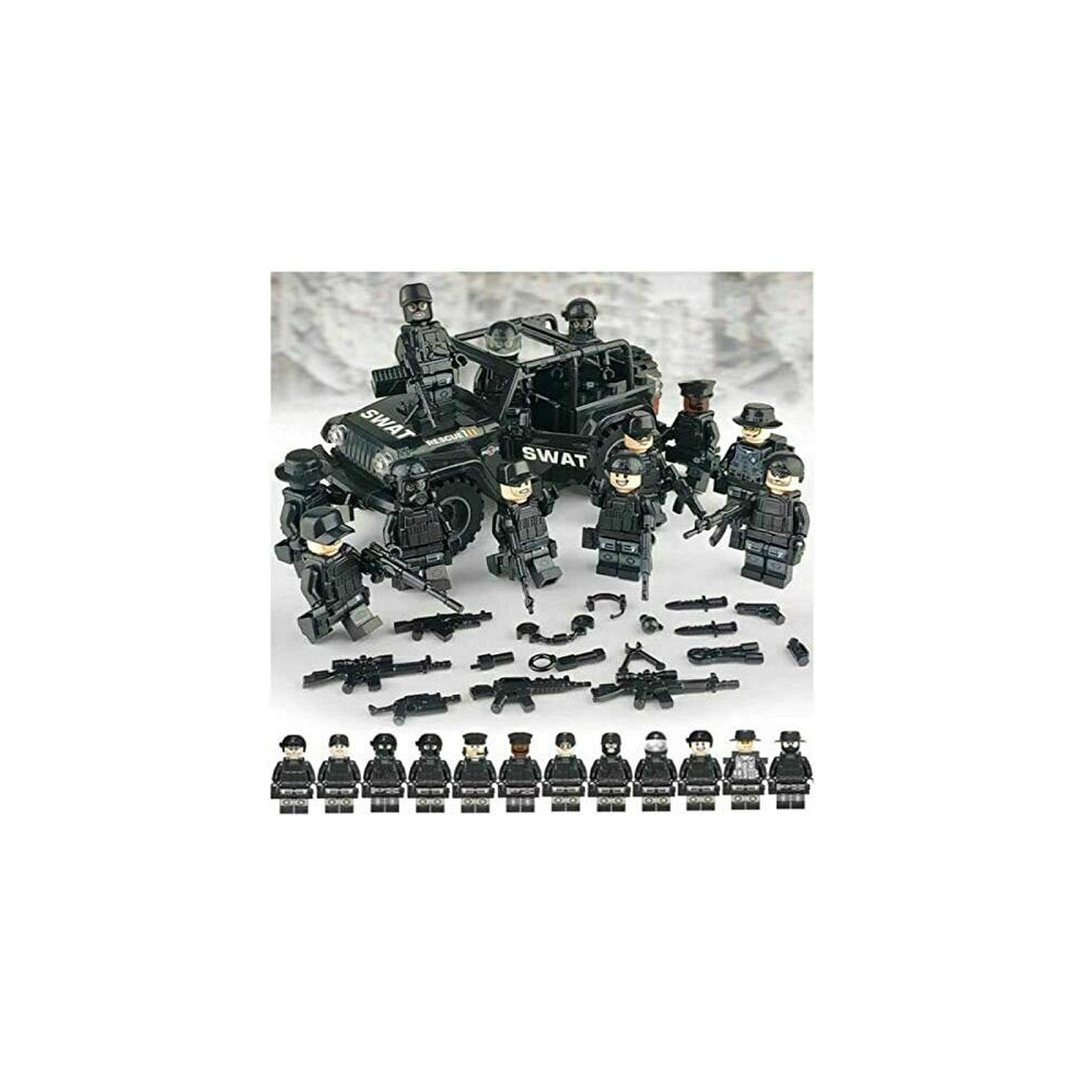 YRONG Swat Car And 12Pcs POLICE Military Mini Figures Set, Weapon Army Soldier,Mini Figures Building Kit,for Children Gift