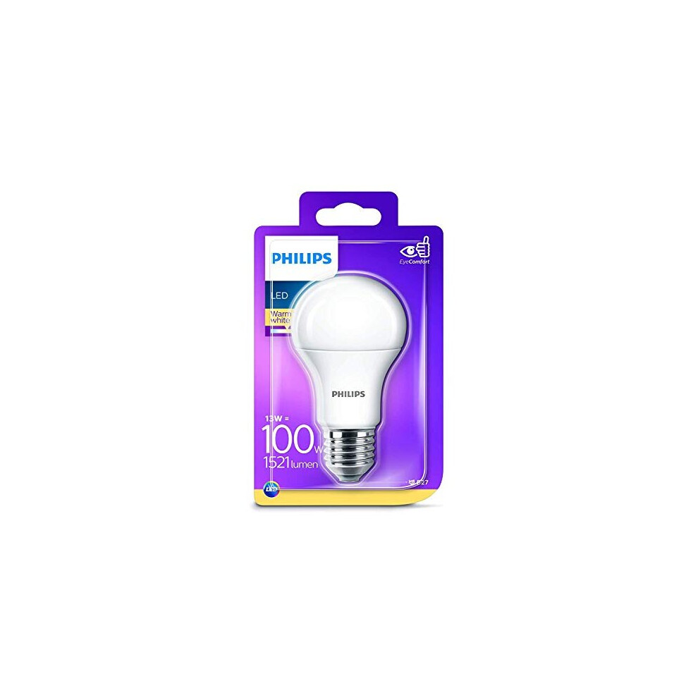 Philips LED E27 Edison Screw Light Bulb, Frosted, 13 W (100 W) - Warm White