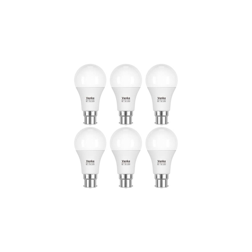 Vanke Bayonet Bulb, 9W (60W Equivalent), 2700K Warm B22 Led Bulbs, Non-Dimmable, 806 Lumen, Pack Of 6 Light/White