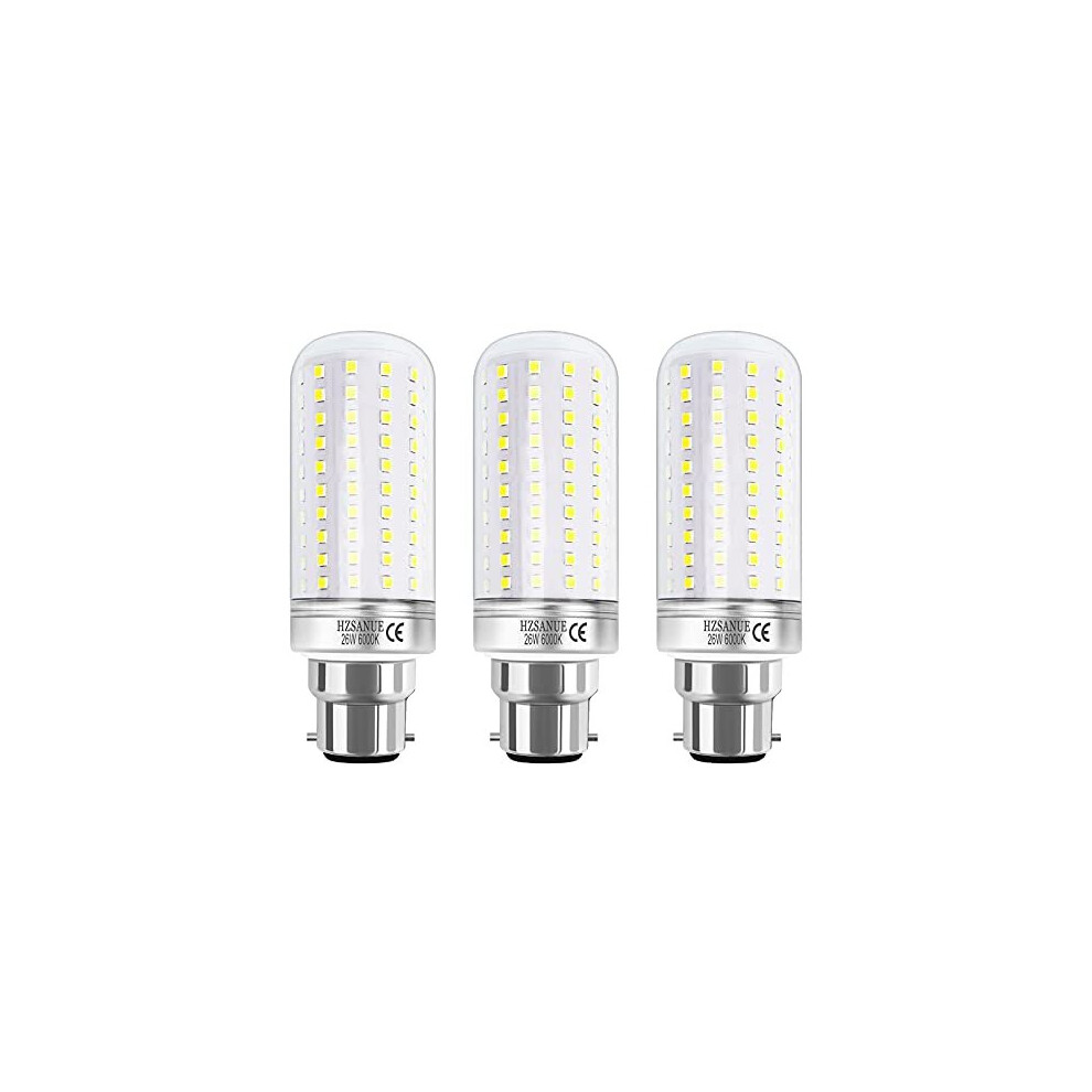 HZSANUE LED Corn Bulbs 26W, 6000K Daylight White, 2900Lm,B22 Bayonet Cap LED Light Bulbs,200W Incandescent Bulbs Equivalent,Pack of 3