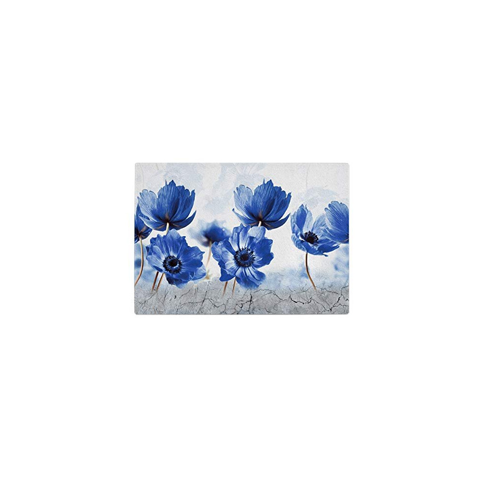 Poppy's Flower Blue British Kitchen Worktop Protector Saver Glass Chopping Board