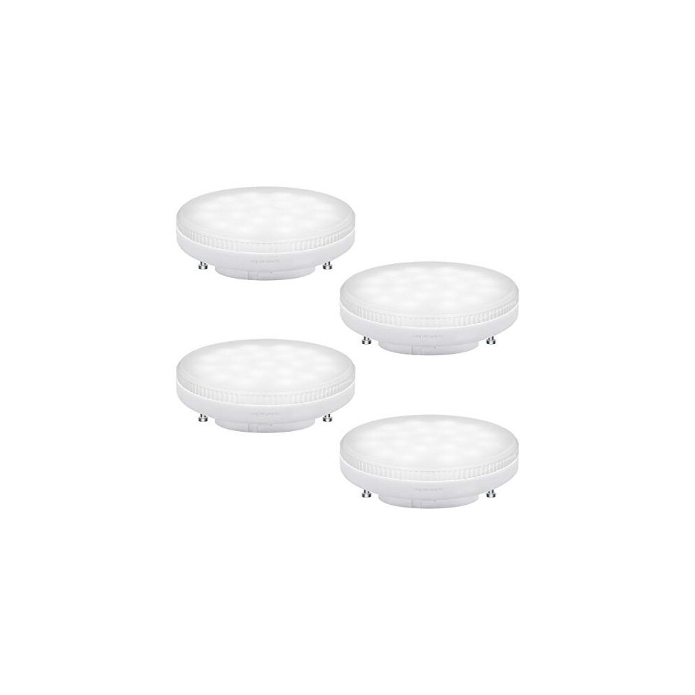 Long Life Lamp Company 4 Pack 7w LED GX53 Light Bulb Cool White Replacement for Round CFL Under-Shelf Lighting, Display Cabinets, Kitchen Units