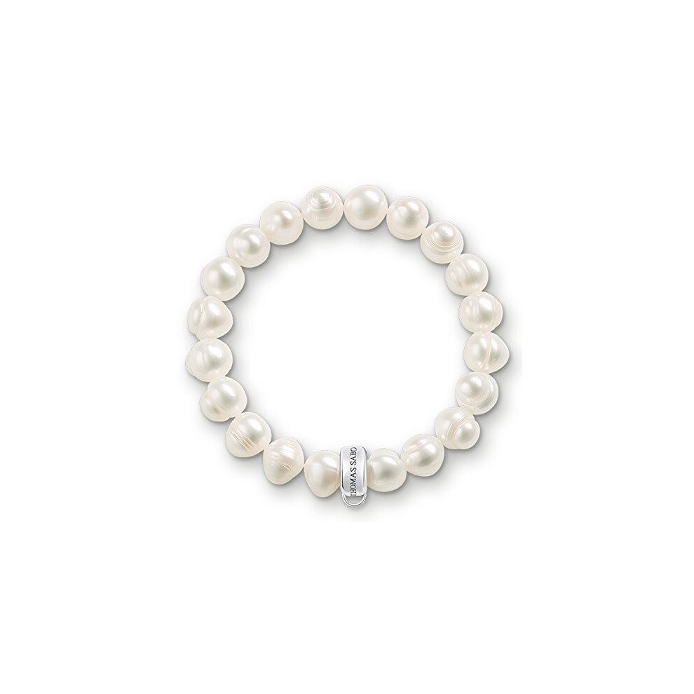 Thomas Sabo Women Charm Bracelet Freshwater Pearl Charm Club 925 Sterling Silver X0041-082-14 White,Silver