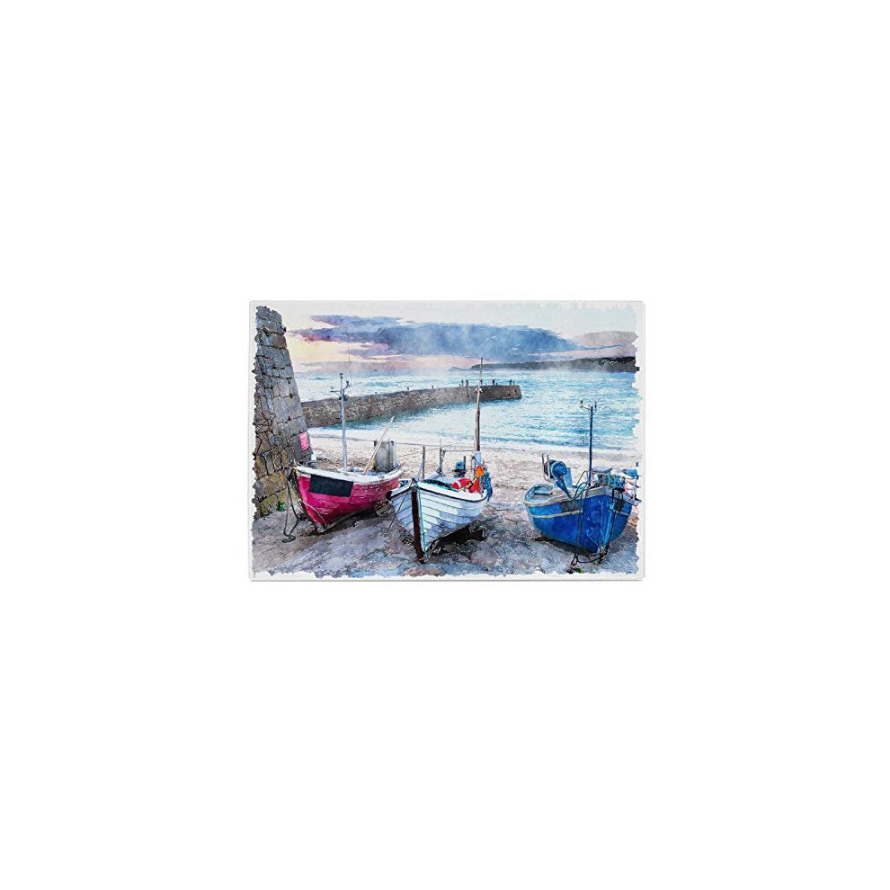 One Blank Wall Blue Boat Sea Harbour Kitchen Worktop Protector Saver Glass Chopping Board
