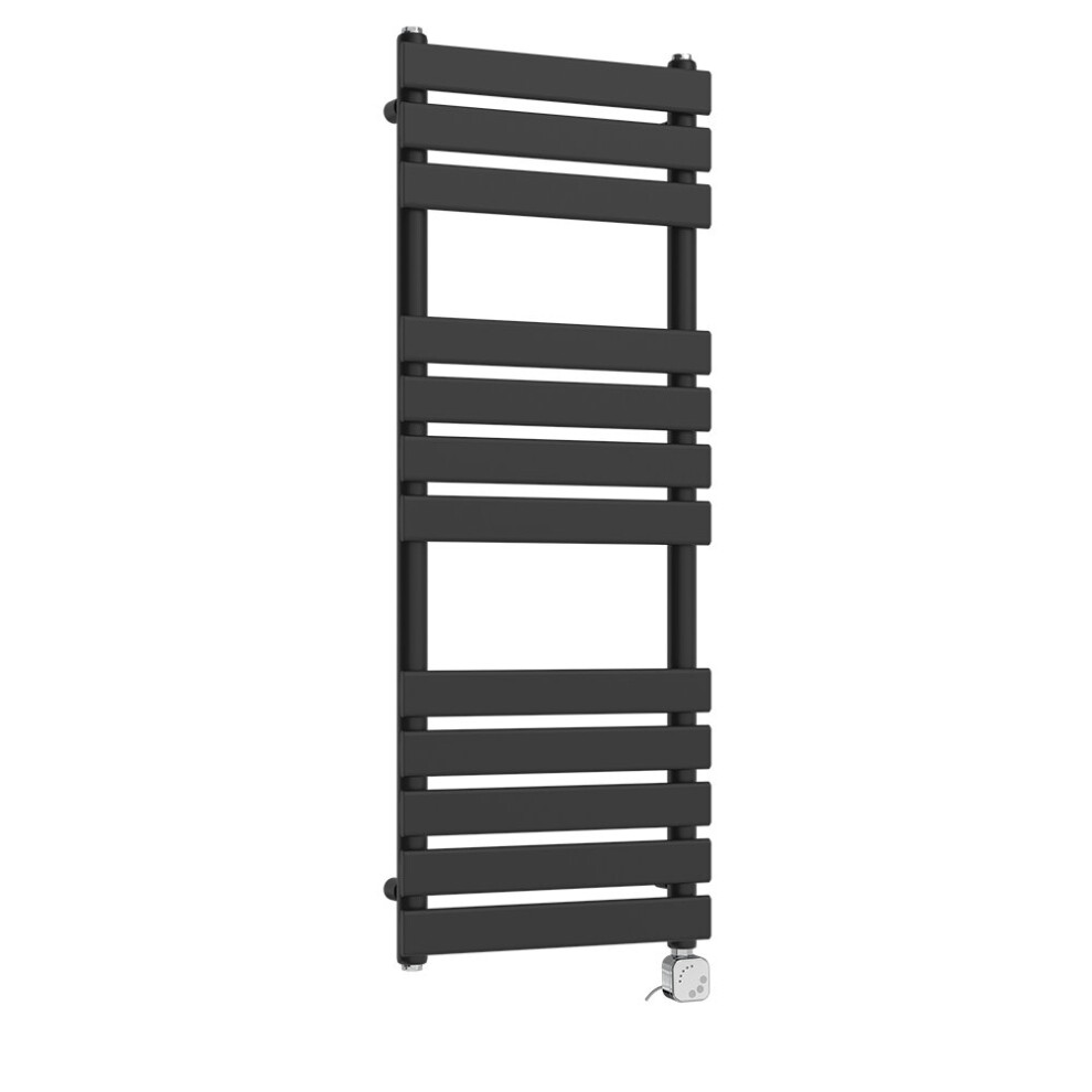 (1200x450mm, Black) NRG Pre-Filled Electric Heated Towel Rail Bathroom Radiator Thermostatic Warmer Ladder