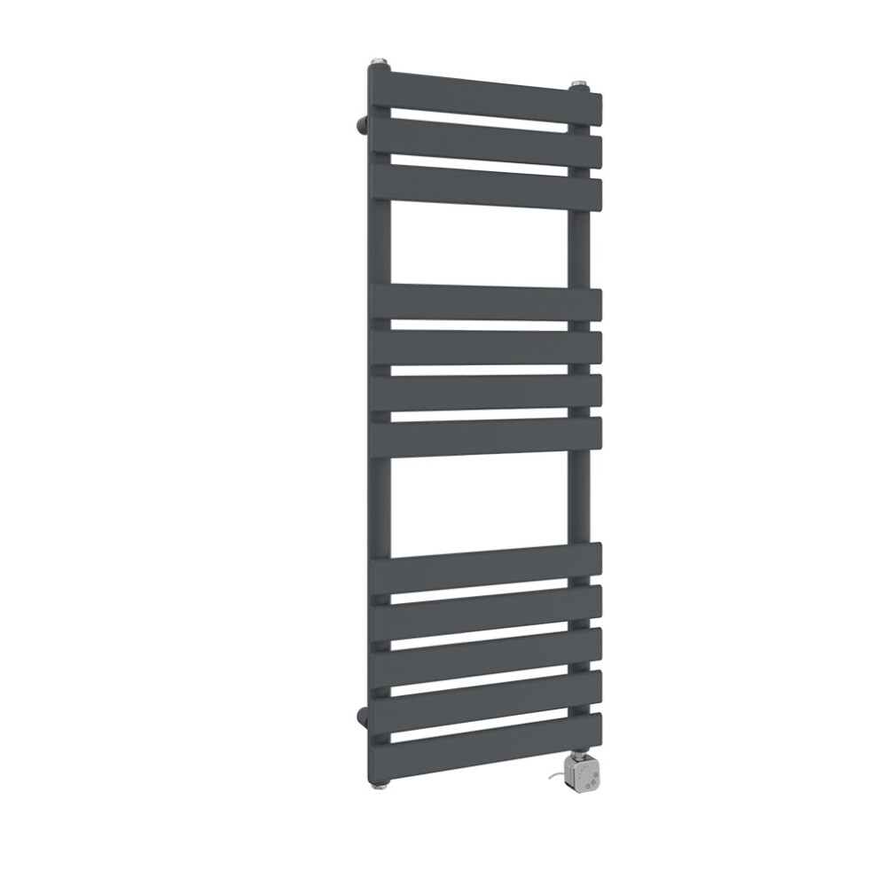 (1200x450mm, Anthracite) NRG Pre-Filled Electric Heated Towel Rail Bathroom Radiator Thermostatic Warmer Ladder