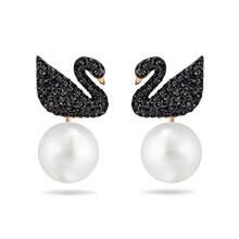 Swarovski Iconic Swan Earring jackets, Swan, Black, Rose-Gold Tone Plated