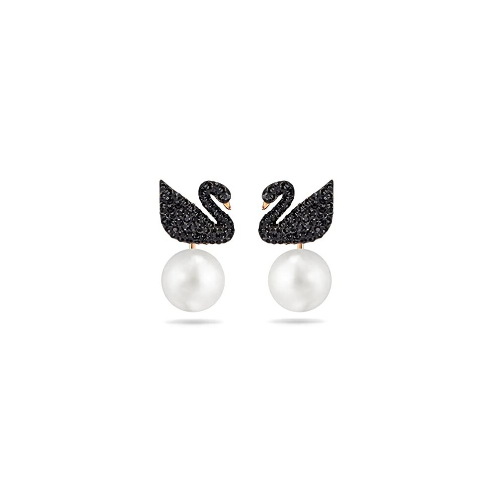 Swarovski Iconic Swan Earring jackets, Swan, Black, Rose-Gold Tone Plated