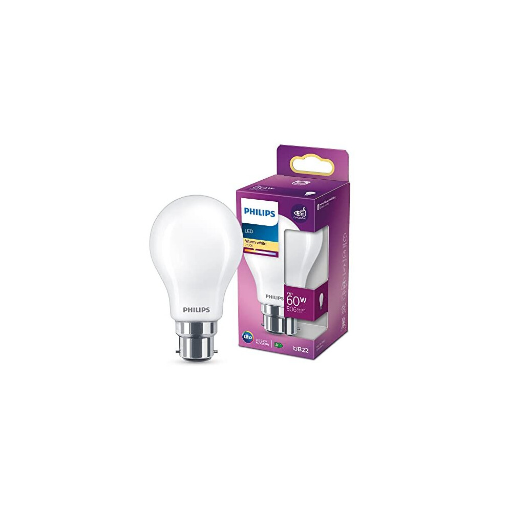 Philips LED Premium Classic Frosted A-Shape A60 Light Bulb [B22 Bayonet Cap] 7W - 60W Equivalent, Warm White (2700K)-image-OPC-PB9B6FX-NEW