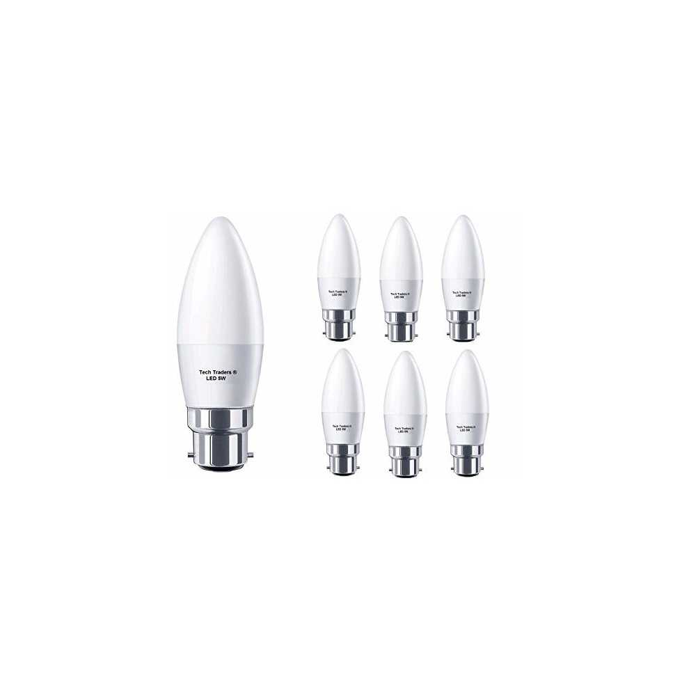 Tech Traders ? C37 5Watt B22 Bayonet Led Candle Bulbs, 50Watt Incandescent Bulb Equivalent, 400Lm, Non Dimmable Bc Led Bulb,Candle Bulbs [6 Light