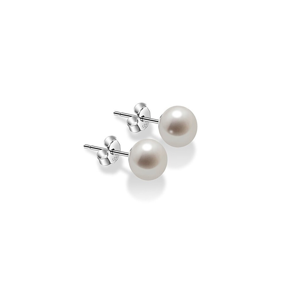 Viki Lynn Pearl Earrings 7-8Mm Freshwater Cultured Pearl 925 Sterling Silver Stud Earrings For Women White,Red,Silver