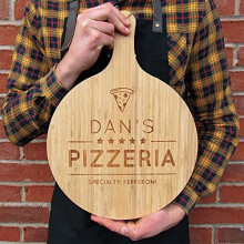 eBuyGB Personalised Wooden Pizza Board with Handle, Five Star Pizzeria, 31cm Engraved Chopping Board, Pizza Serving Board, Paddle Board - Birthday