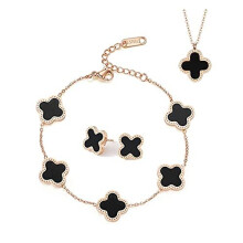 TOFBS Four-Leaf Clover Jewellery Set for Women Girls 18K Rose Gold Plated Stainless Steel Double-sided Four-Leaf Clover Pendant Necklace Stud Earrings