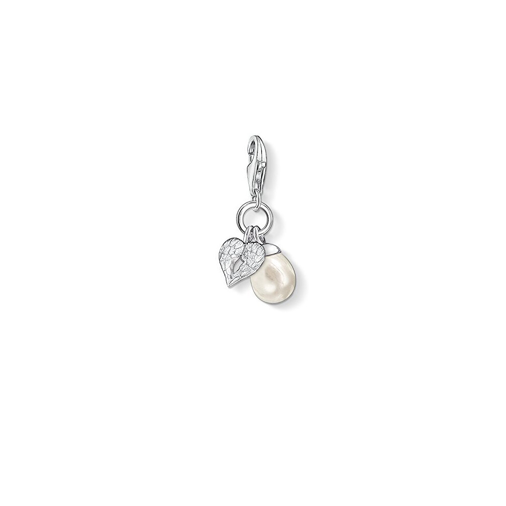 Photos - Pendant / Choker Necklace Thomas Sabo Women Charm Pendant Pearl Heart Wings Charm Club 925 Sterling Silver 0779-082-14