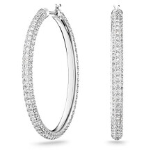 Swarovski Stone hoop earrings, White, Rhodium plated