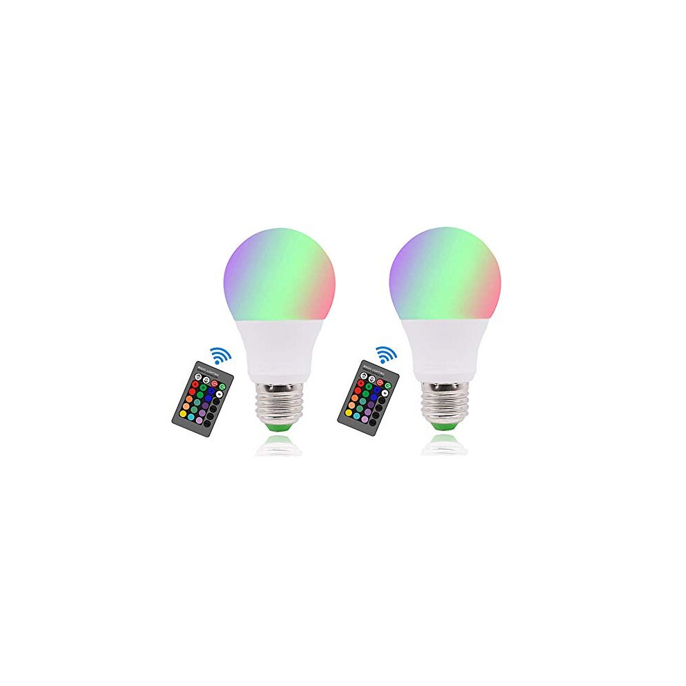 E27 LED Colour Changing Light Bulbs 5W with Remote Control, Edison Screw Dimmable LED Bulb, RGB+Cool White 6500K, 16 Multi Colored Choices, 2 Pack