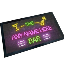 ShopQuality4U Personalised Neon Effect Bar Runner Gripped Rubber Backing 44 x 25cm (17.3 x 9.8) Bar Mat Cocktail and Champagne Design Add Own Text