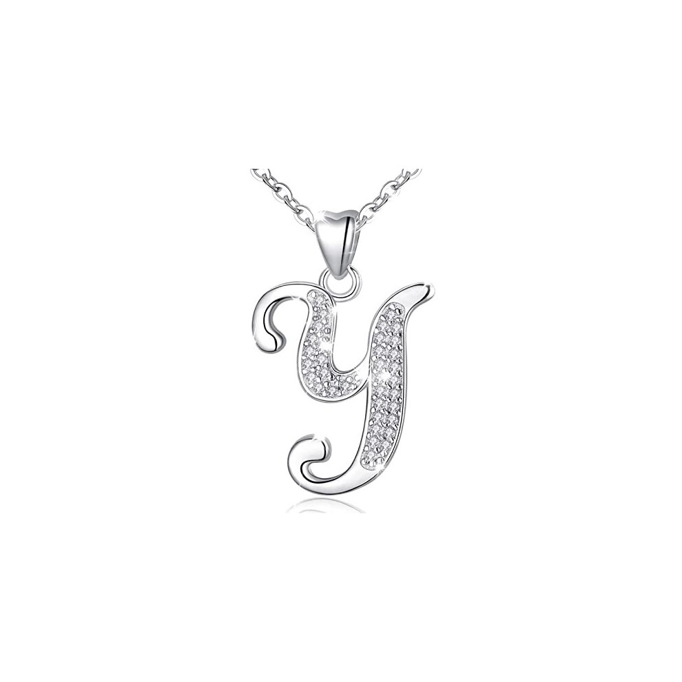Photos - Pendant / Choker Necklace Initial Necklace Sterling Silver Letter Necklace Letter Y Alphabet Personalized Pendant Jewellery with Cubic Zirconia Gifts