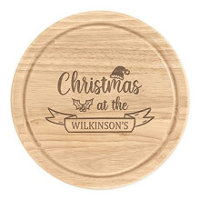 Personalised Wooden Chopping Cheese Board Round 25cm Custom Christmas at The Name