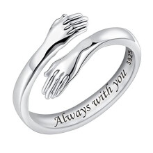 925 Sterling Silver Hug Rings for Women, I Love You Forever Love You Mother Gift Sister Gifts Engraved Words Hugging Hands Open Ring Friendship
