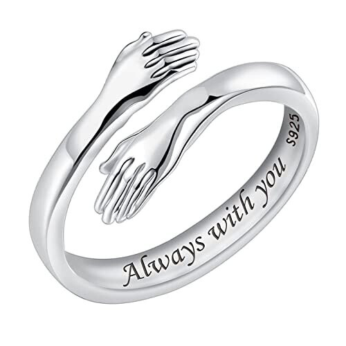 925 Sterling Silver Hug Rings for Women, I Love You Forever Love You Mother Gift Sister Gifts Engraved Words Hugging Hands Open Ring Friendship