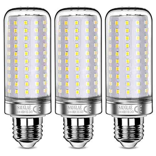 SAUGLAE 26W LED Light Bulbs, 200W Incandescent Bulbs Equivalent, E27 Large Edison Screw, 3000Lm, 4000K Natural White, Pack of 3
