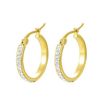 Yumay 9ct Gold White Crystal Hoop Earrings for Women, 20mm Round Hoop Earrings for Girls.