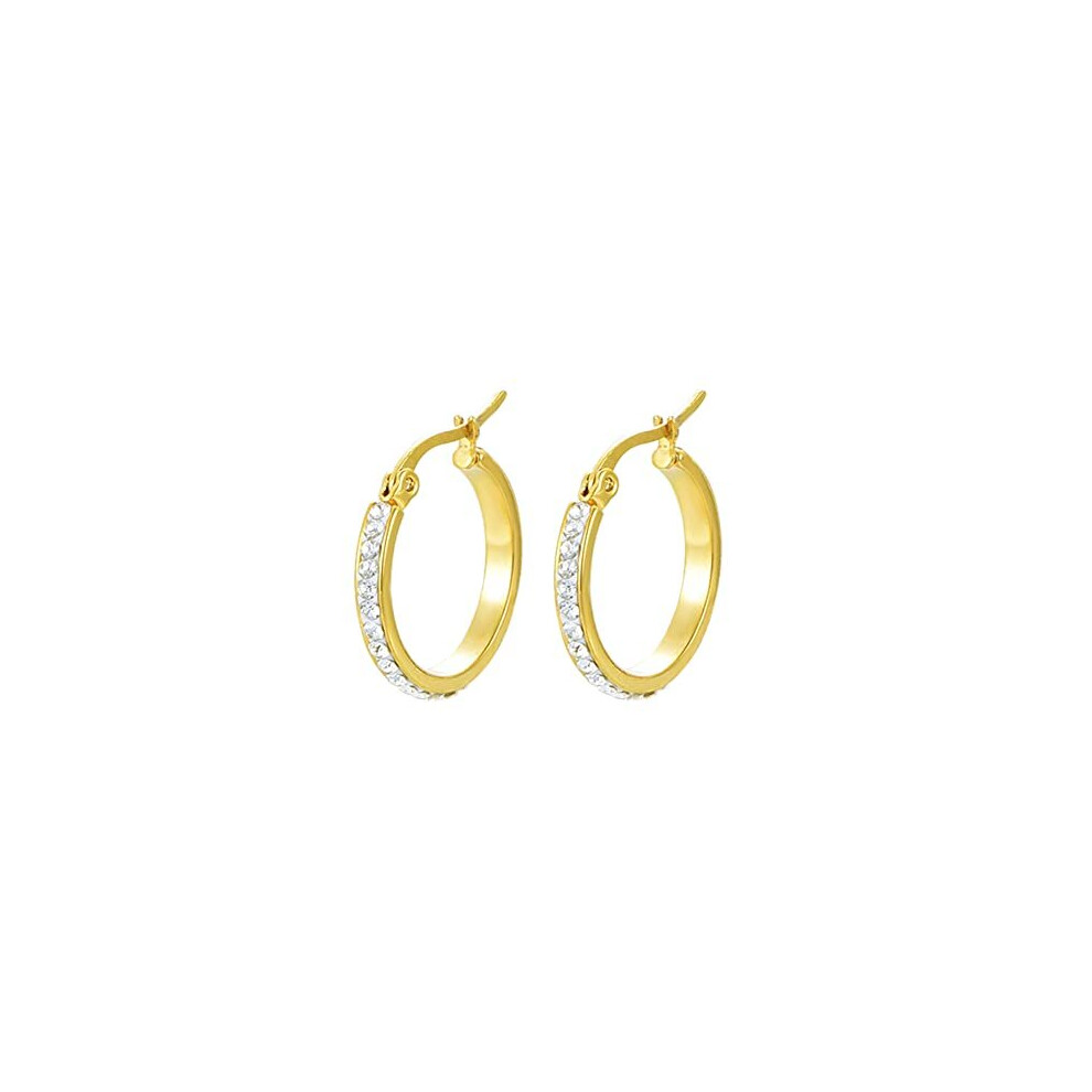 Yumay 9ct Gold White Crystal Hoop Earrings for Women, 20mm Round Hoop Earrings for Girls.