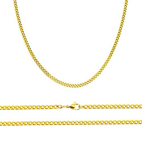 Aplstar 2mm Gold-Plated Curb Chain Necklace, 18ct Real Gold-Plated, Nickel- and Cadmium-Free, 16–24in (40–60cm)