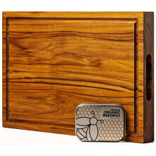 Butcher Block Chopping Board [3.8 CM Thick] Made of Teak Wood and Conditioned with Beeswax, Linseed & Lemon Oil. 43 x 28 cm. by Ziruma
