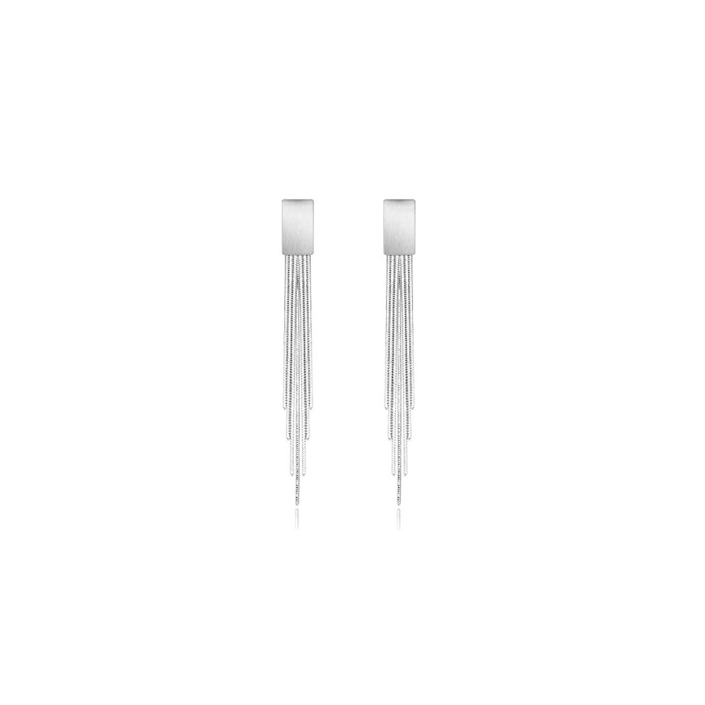 KristLand - Retro 925 Sterling Silver Earpin Chain Tassel Long Dangle Stud Earrings White Gold Plated Weddings/Bridal/Woman Jewellery Silver Color
