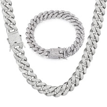 GIHENHAO Miami Cuban Link Chain Iced Out Choker Necklace Bracelet Bling Diamond Chain for Men Womens,13MM?20inch+8.3inch?, Silver