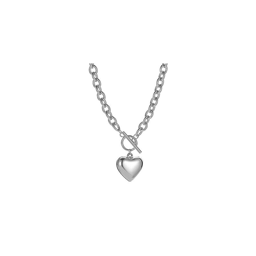 Chain Necklace for Women 18K White Gold Plated Chunky Cuban Chain Link Necklace with Heart Hypoallergenic Jewelry for Women