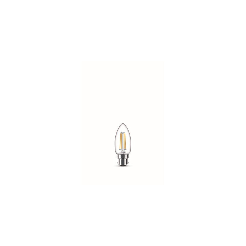 Philips LED Premium Classic Clear Glass Candle Filament Light Bulb [B22 Bayonet Cap] Warm White 2700K, 4W Indoor Home Lighting.