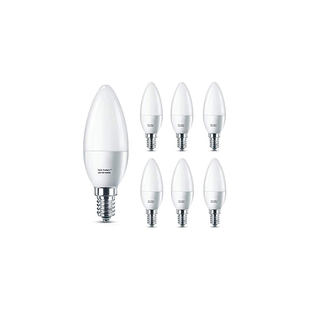 Tech Traders E14 Led Candle Lights, C37 E14 Led Bulbs, 6000K Cool ,5W C37 (Ses) Small Edison Screw Candle Bulb, Equivalent To 50W Incandescent White