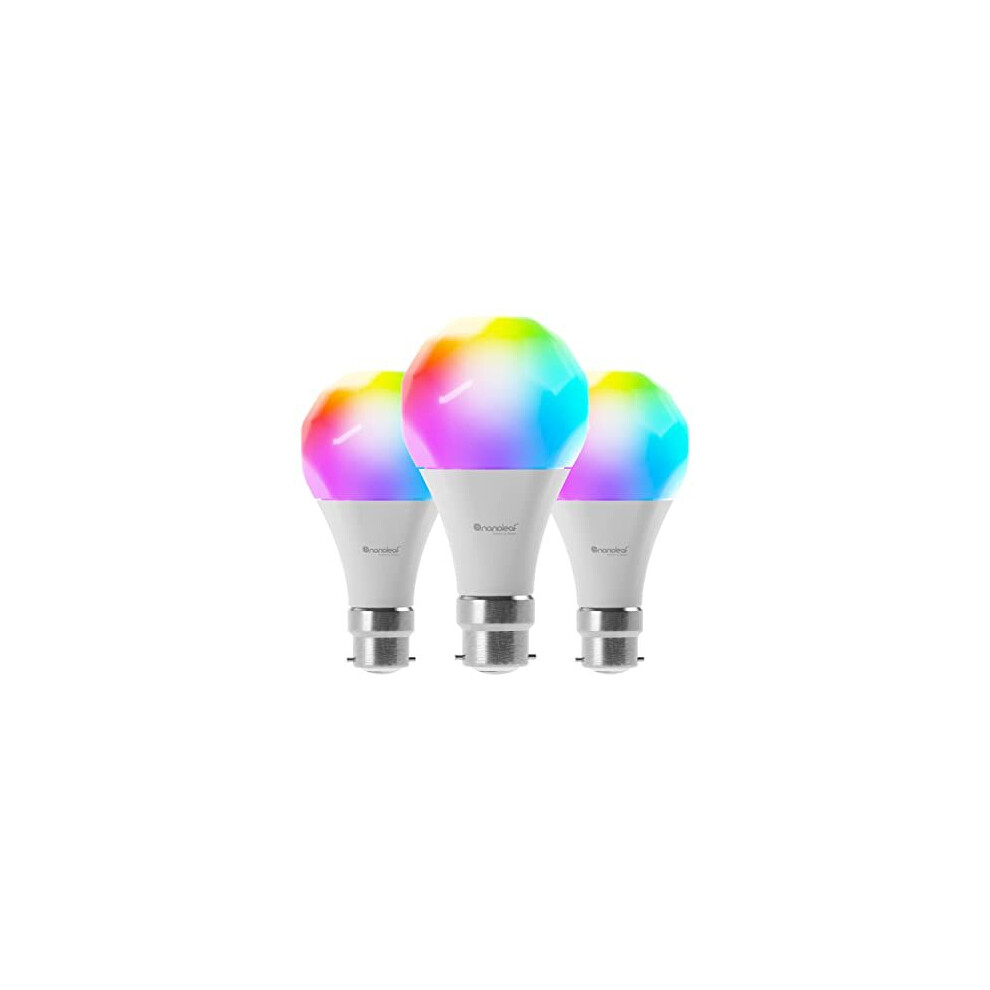 Nanoleaf Essentials B22 LED Bulbs, Pack of 3 RGBW Dimmable Smart Bulbs - Thread & Bluetooth Colour Changing Light Bulbs, Works with Google Assistant