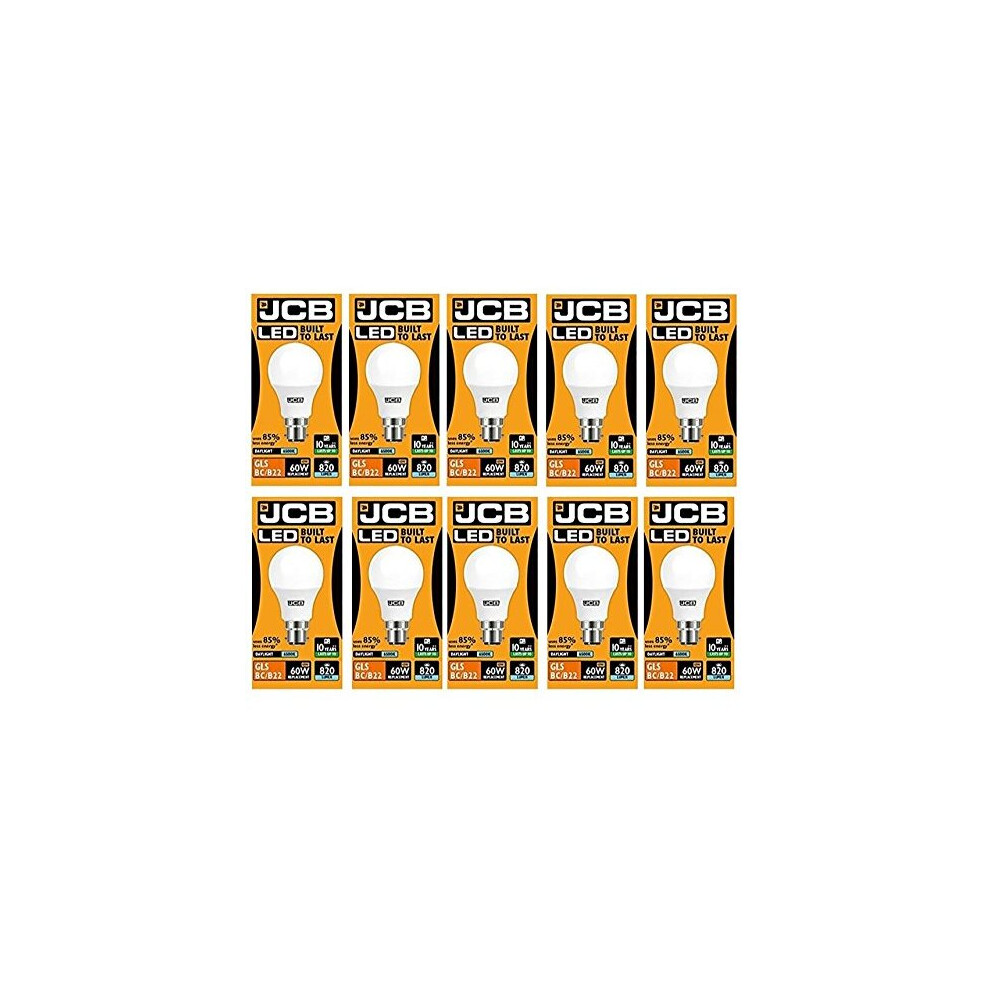 JCB LED 10 X 10 Watt Bayonet Cap GLS Lamp Daylight 6500K 60W Replacement BC B22 LED Bulb?[Energy Class A+]
