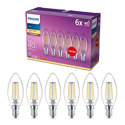 Philips Pack 6 LED E14 Corona 4W (40W) Transparente 470lm