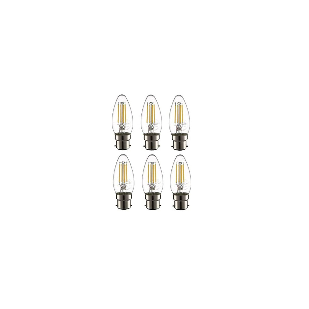 TEKLED? C35 Candle Filament Vintage LED Bulbs | B22 Bayonet Cap | Energy Saving 4W Light Bulb 40W Equivalent | NONDIMMABLE Clear 4000K 470LM | 6-Pack