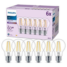 Philips LED Frosted A60 Light Bulb 6 Pack [Cool White 4000K - E27 Edison Screw] 60W, Non Dimmable. for Home Indoor Lighting