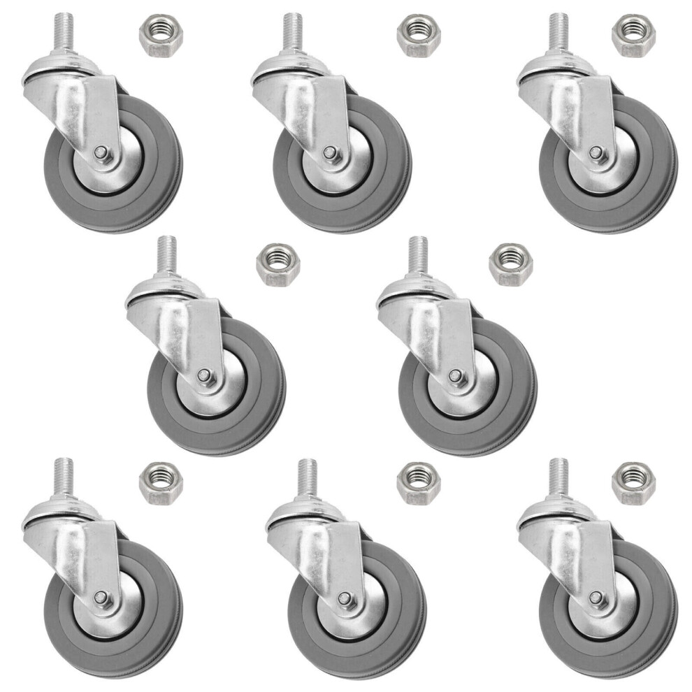 Castor Wheel Trolley 50mm M10 Threaded Swivel Non-Marking 8 x Caster Wheels Nuts