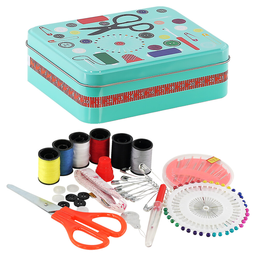 Geezy Metal Sewing Box Kit Set Sewing Case Accessories Scissors Thimble Needles Pins